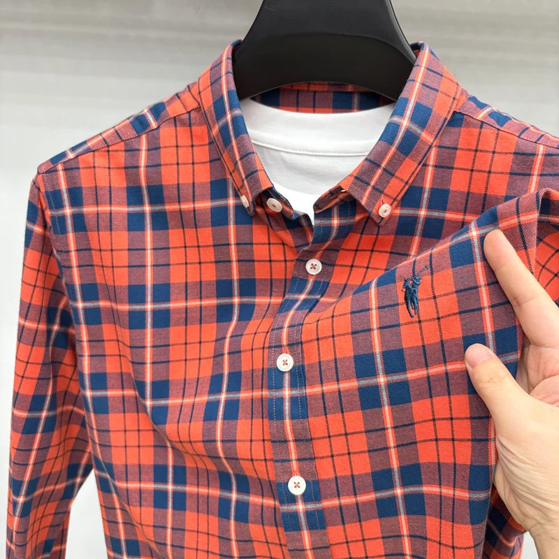 Luxury Brand Embroidery 100% Cotton Long Sleeved Shirt Men