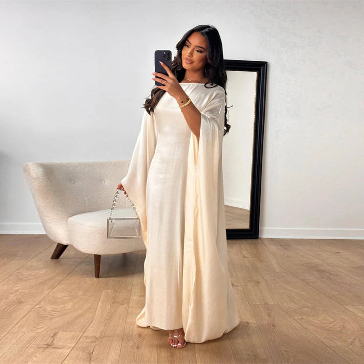 Batwing Butterfly Sleeve Satin Khimar Abaya Dubai Muslim Maxi Dress Kaftan Abayas For Women Kebaya Caftan Robe Femme Vestidos