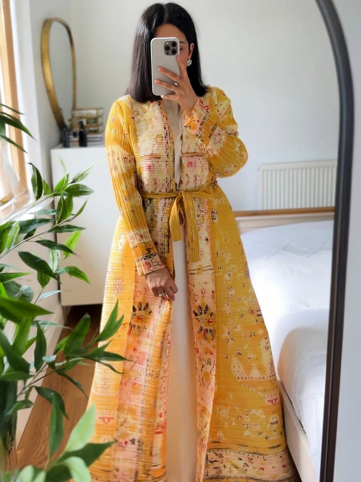 Abaya Ramadan 2025 Luxury Evening Formal Robe For Women Casual Elegant Dubai Pleated Long Sleeve Cardigan Trench Coats Female