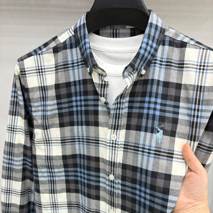 Luxury Brand Embroidery 100% Cotton Long Sleeved Shirt Men