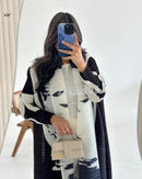 Retro Printed Pleated Windbreaker Women's Patchwork Collar Belt Long Windbreaker Jacket Saudi Arabia New Muslim Abaya