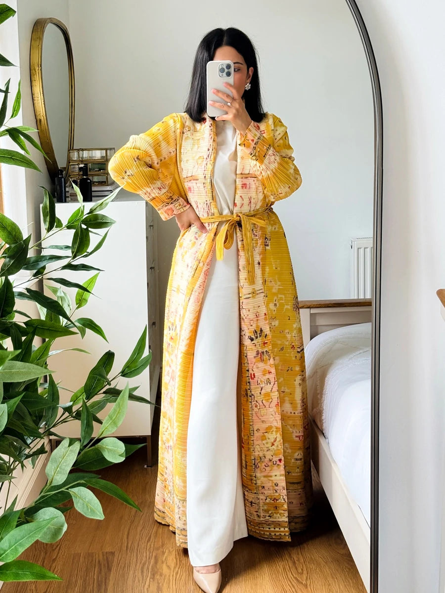 Abaya Ramadan 2025 Luxury Evening Formal Robe For Women Casual Elegant Dubai Pleated Long Sleeve Cardigan Trench Coats Female
