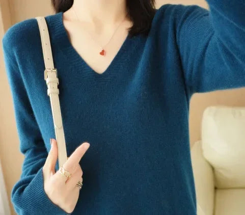 Autumn Winter Women Sweater 2026 Korean Fashion Knitwears Warm Long Sleeve V-neck Knit Pullovers Slim Fit Bottoming Shirt Jumper