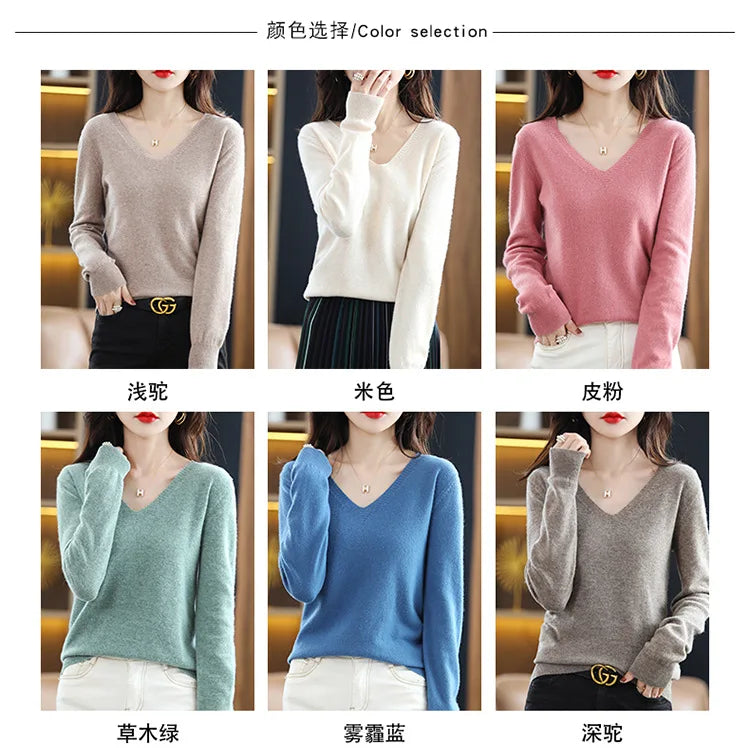 Autumn Winter Women Sweater 2026 Korean Fashion Knitwears Warm Long Sleeve V-neck Knit Pullovers Slim Fit Bottoming Shirt Jumper