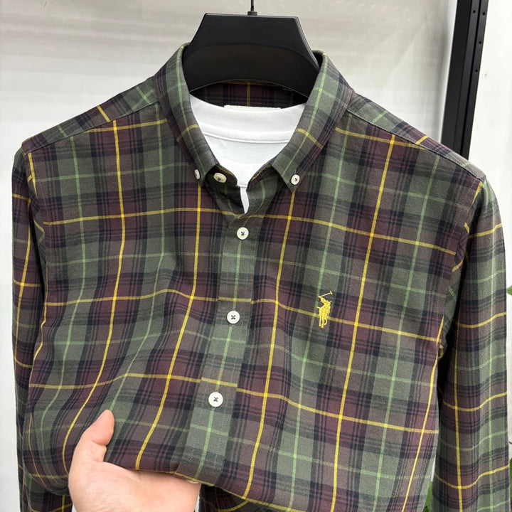 Luxury Brand Embroidery 100% Cotton Long Sleeved Shirt Men