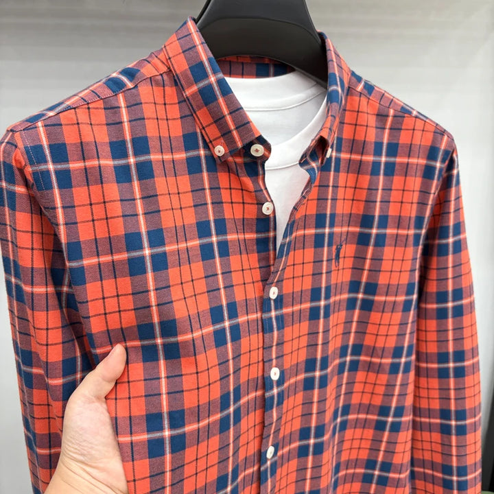 Luxury Brand Embroidery 100% Cotton Long Sleeved Shirt Men