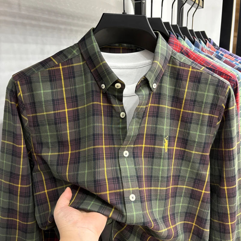 Luxury Brand Embroidery 100% Cotton Long Sleeved Shirt Men