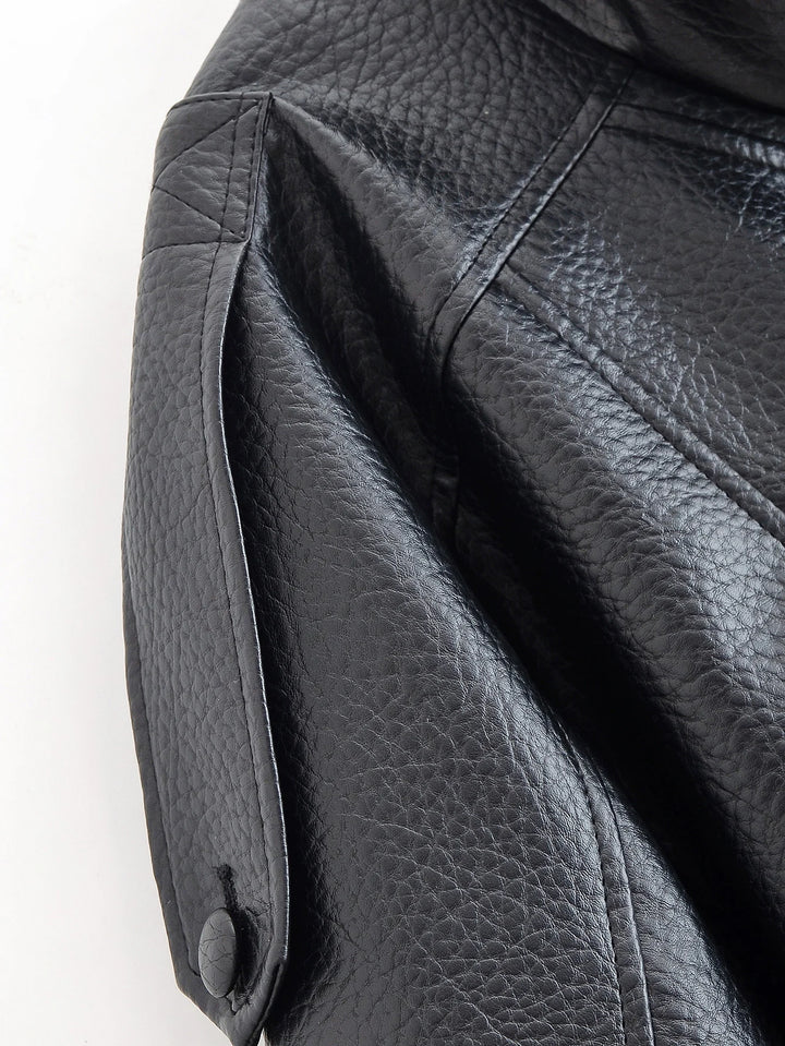 HH Autumn Faux Leather Jacket For Women Casual Solid Long Sleeve Zipper Pu Leather Coats New Fashion Female Streetwear