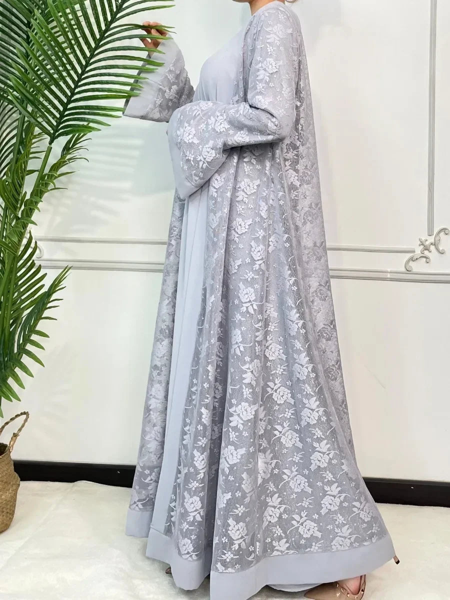 Ramadan Eid Prayer Lace Abaya 2 Piece Set Inner Dress Women Flare Sleeve Long Abayas Kaftan Djellaba Dubai Party Vestidos 2026
