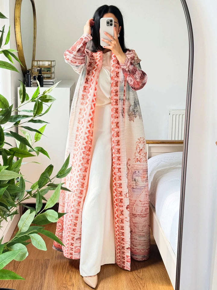 Abaya Ramadan 2025 Luxury Evening Formal Robe For Women Casual Elegant Dubai Pleated Long Sleeve Cardigan Trench Coats Female