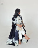 Retro Printed Pleated Windbreaker Women's Patchwork Collar Belt Long Windbreaker Jacket Saudi Arabia New Muslim Abaya