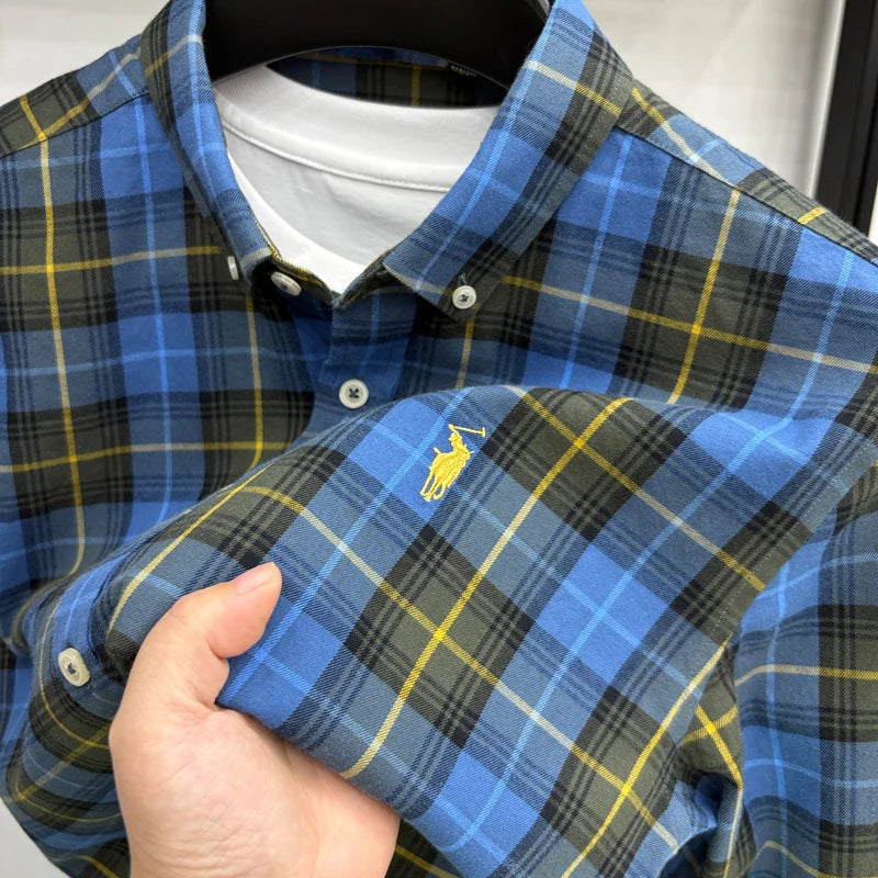 Luxury Brand Embroidery 100% Cotton Long Sleeved Shirt Men