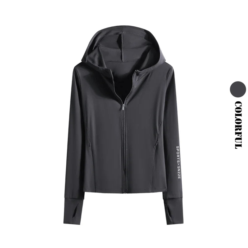 DRUR Autumn Winter Yoga Top Women Hooded Workout Jacket Zip Up Athletic Running Shirts with Pockets Sportswear Christmas Gifts