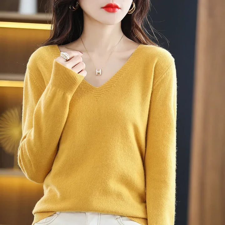 Autumn Winter Women Sweater 2026 Korean Fashion Knitwears Warm Long Sleeve V-neck Knit Pullovers Slim Fit Bottoming Shirt Jumper