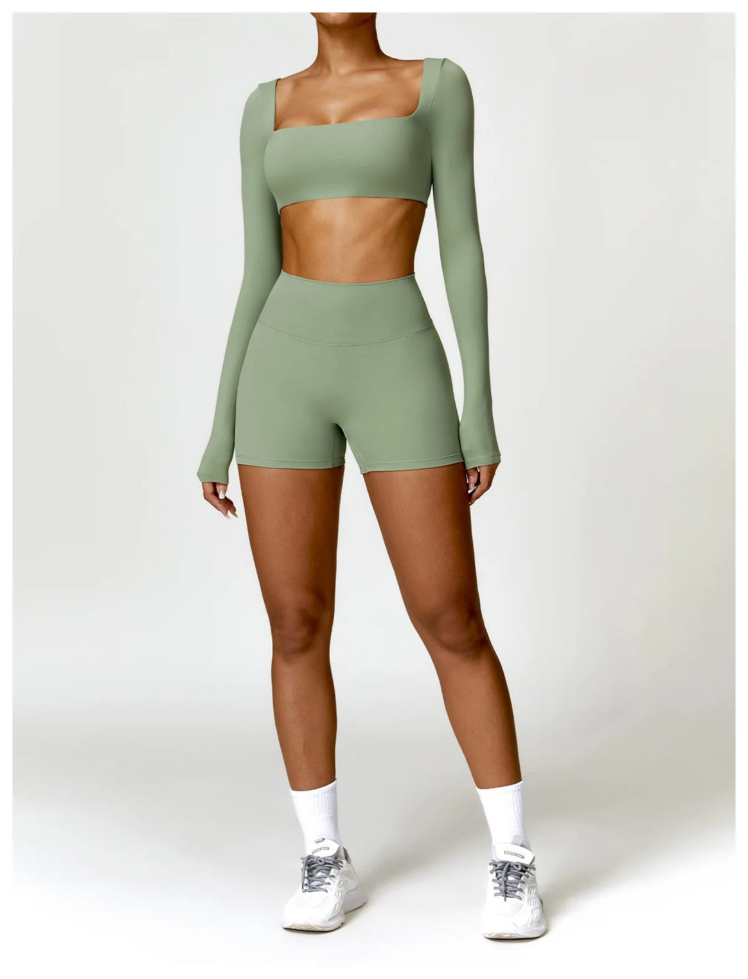 Hearuisavy Casual Quick Dry Sportswear Women Square Neck Gym Top Women Fitness Sports Crop Top Female Long Sleeve Yoga Clothing