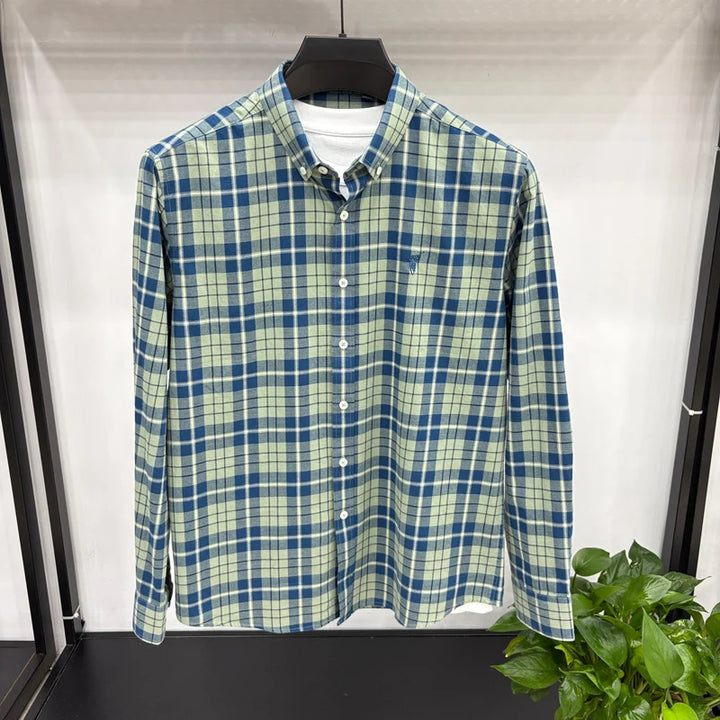 Luxury Brand Embroidery 100% Cotton Long Sleeved Shirt Men