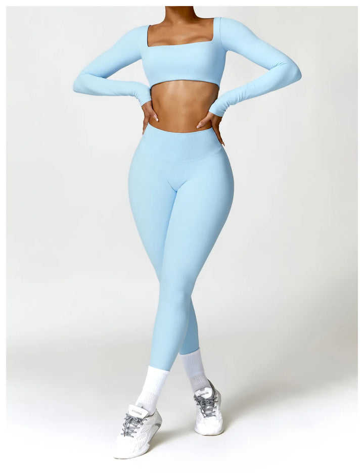 Hearuisavy Casual Quick Dry Sportswear Women Square Neck Gym Top Women Fitness Sports Crop Top Female Long Sleeve Yoga Clothing