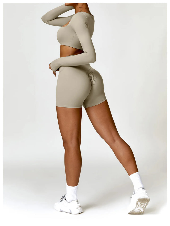 Hearuisavy Casual Quick Dry Sportswear Women Square Neck Gym Top Women Fitness Sports Crop Top Female Long Sleeve Yoga Clothing