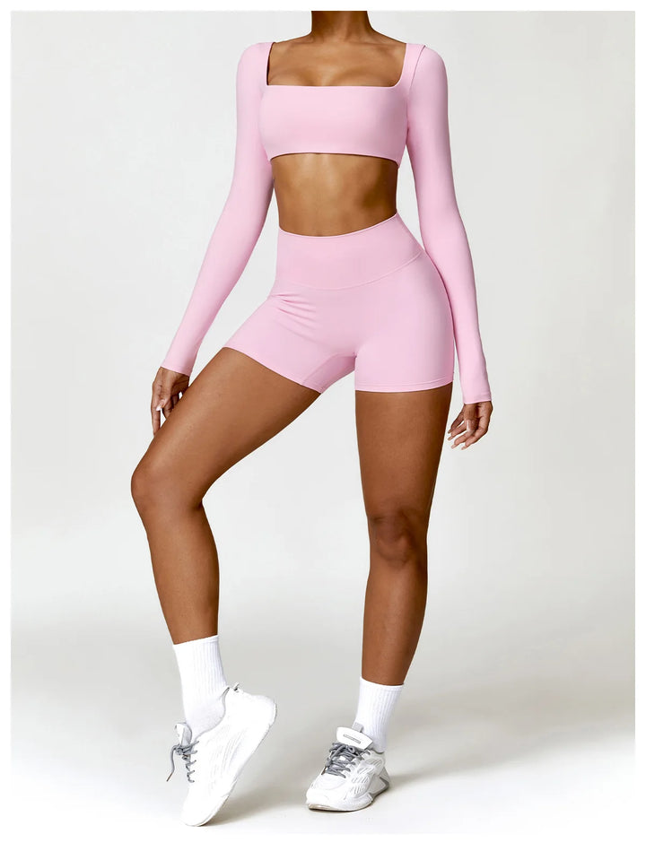 Hearuisavy Casual Quick Dry Sportswear Women Square Neck Gym Top Women Fitness Sports Crop Top Female Long Sleeve Yoga Clothing