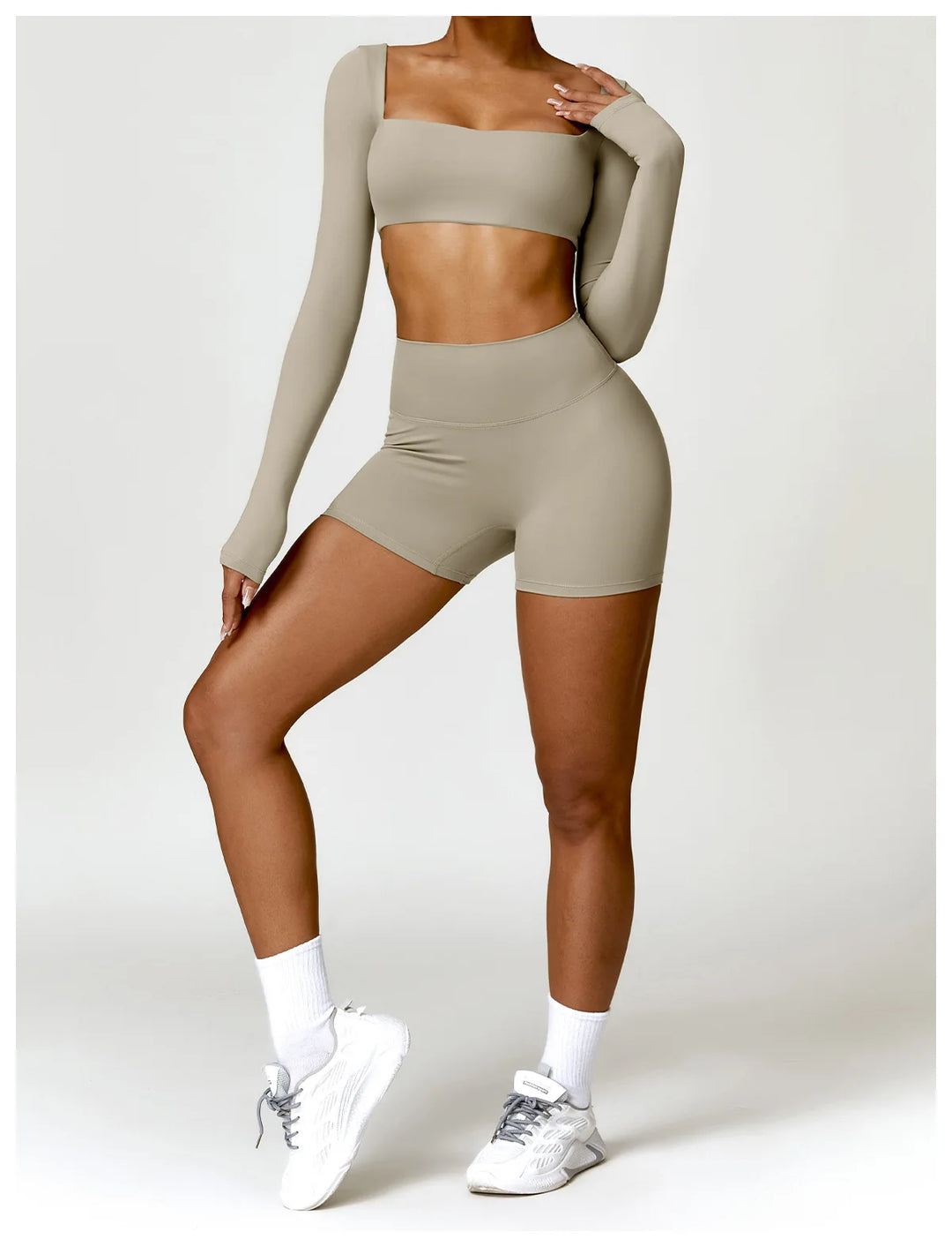 Hearuisavy Casual Quick Dry Sportswear Women Square Neck Gym Top Women Fitness Sports Crop Top Female Long Sleeve Yoga Clothing