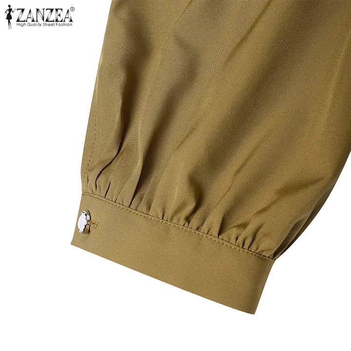 ZANZEA Muslim Modest Maxi Dresses Women Elegant Ruffles Trim Long Sleeve Pleated Abaya Robes Islamic Hijabis Eid Vestidos 2025