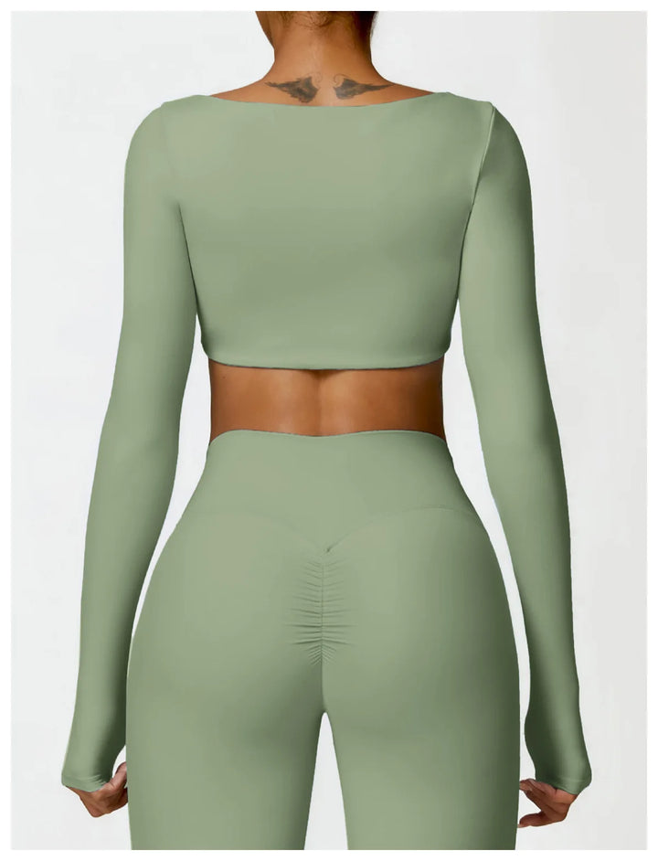 Hearuisavy Casual Quick Dry Sportswear Women Square Neck Gym Top Women Fitness Sports Crop Top Female Long Sleeve Yoga Clothing