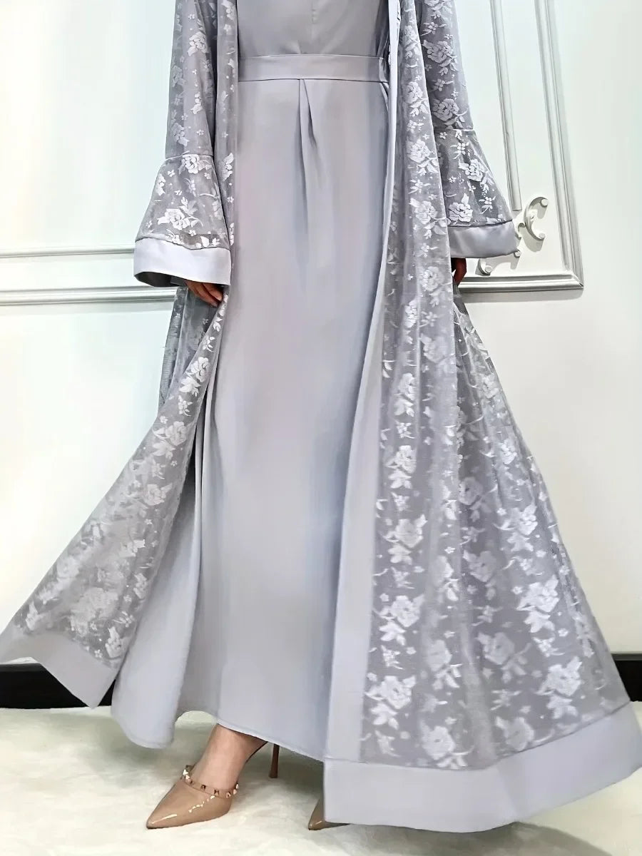 Ramadan Eid Prayer Lace Abaya 2 Piece Set Inner Dress Women Flare Sleeve Long Abayas Kaftan Djellaba Dubai Party Vestidos 2026