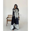 Retro Printed Pleated Windbreaker Women's Patchwork Collar Belt Long Windbreaker Jacket Saudi Arabia New Muslim Abaya