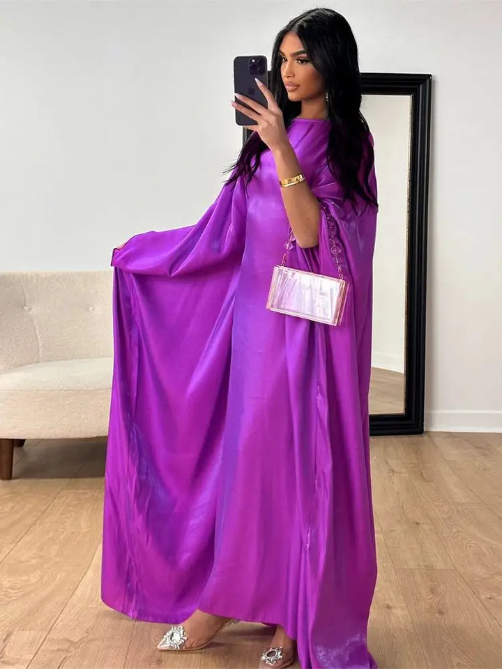 Batwing Butterfly Sleeve Satin Khimar Abaya Dubai Muslim Maxi Dress Kaftan Abayas For Women Kebaya Caftan Robe Femme Vestidos