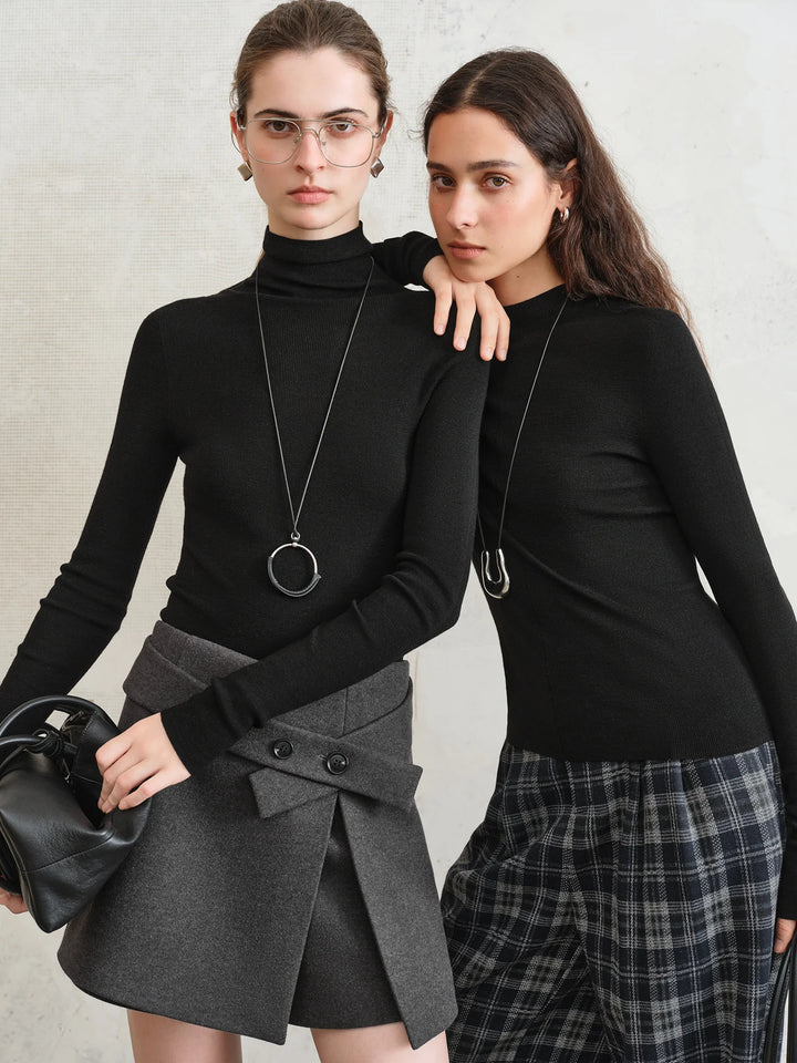 FSLE【Premium Series】German Biella Wool Autumn Super Fine Washable Seamless One-Piece Mock Neck Thermal Base Layer Shirt Women