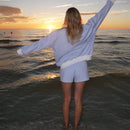 Striped Sweatshirt Sets for Women 2 Piece Shorts Outfits Y2k Long Sleeve High Neck Pullover and Shorts Lounge Fall Tracksuit