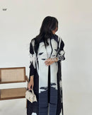 Retro Printed Pleated Windbreaker Women's Patchwork Collar Belt Long Windbreaker Jacket Saudi Arabia New Muslim Abaya