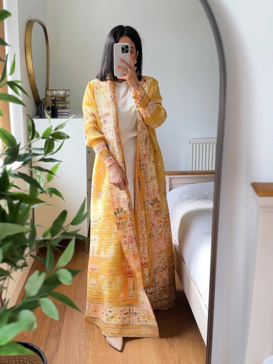 Abaya Ramadan 2025 Luxury Evening Formal Robe For Women Casual Elegant Dubai Pleated Long Sleeve Cardigan Trench Coats Female
