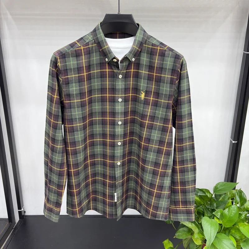 Luxury Brand Embroidery 100% Cotton Long Sleeved Shirt Men