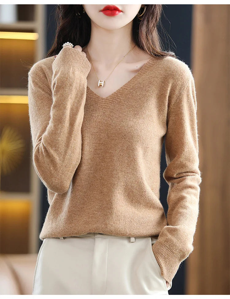 Autumn Winter Women Sweater 2026 Korean Fashion Knitwears Warm Long Sleeve V-neck Knit Pullovers Slim Fit Bottoming Shirt Jumper