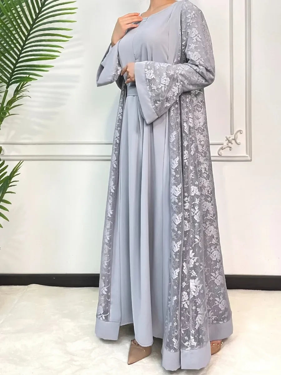 Ramadan Eid Prayer Lace Abaya 2 Piece Set Inner Dress Women Flare Sleeve Long Abayas Kaftan Djellaba Dubai Party Vestidos 2026