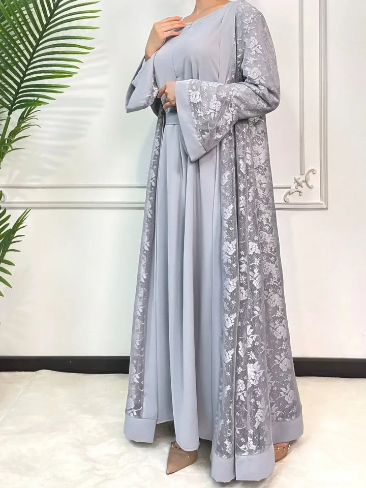 Ramadan Eid Prayer Lace Abaya 2 Piece Set Inner Dress Women Flare Sleeve Long Abayas Kaftan Djellaba Dubai Party Vestidos 2026