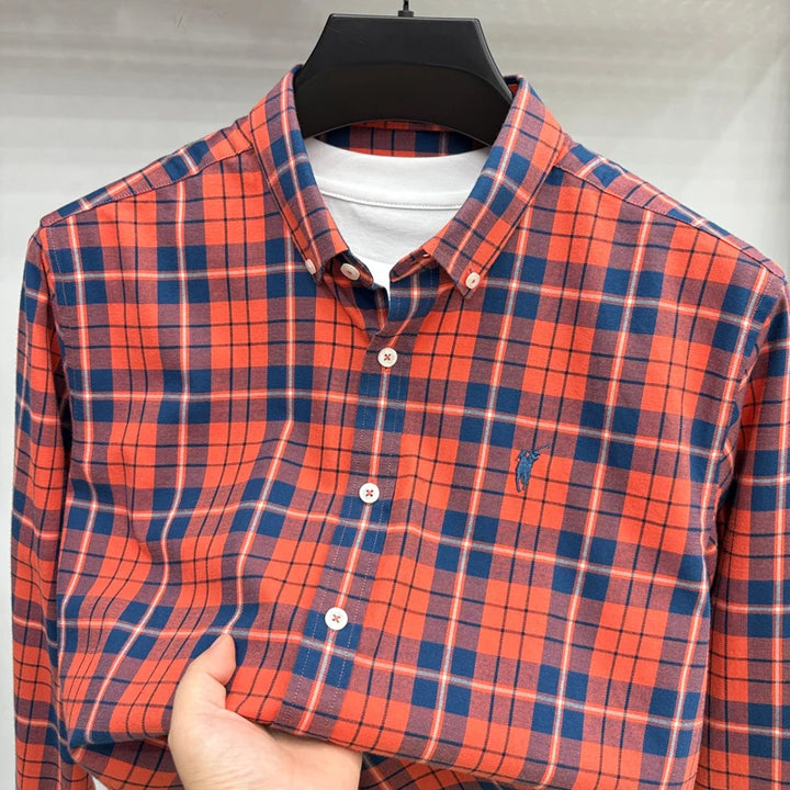 Luxury Brand Embroidery 100% Cotton Long Sleeved Shirt Men