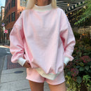 Striped Sweatshirt Sets for Women 2 Piece Shorts Outfits Y2k Long Sleeve High Neck Pullover and Shorts Lounge Fall Tracksuit