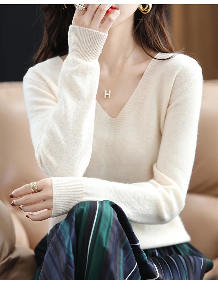 Autumn Winter Women Sweater 2026 Korean Fashion Knitwears Warm Long Sleeve V-neck Knit Pullovers Slim Fit Bottoming Shirt Jumper