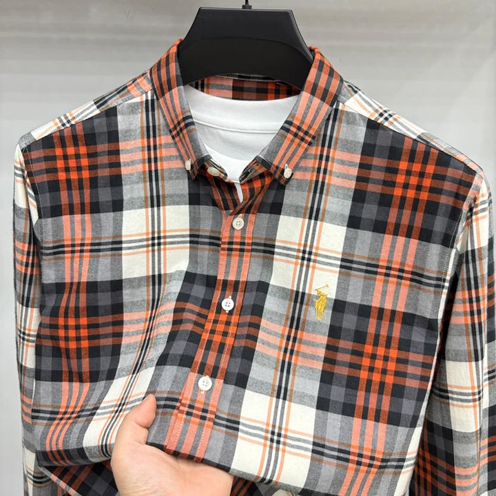 Luxury Brand Embroidery 100% Cotton Long Sleeved Shirt Men
