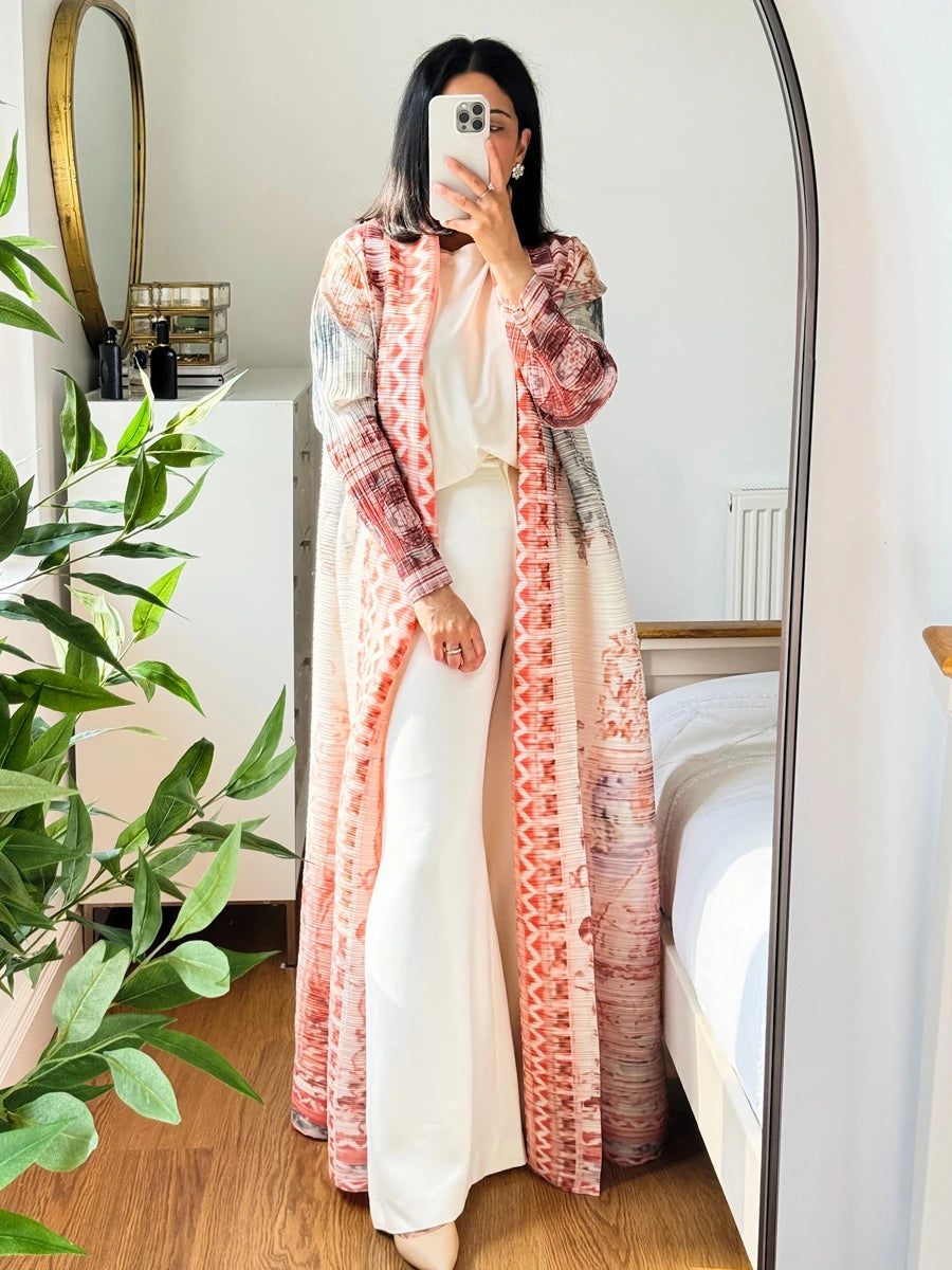 Abaya Ramadan 2025 Luxury Evening Formal Robe For Women Casual Elegant Dubai Pleated Long Sleeve Cardigan Trench Coats Female