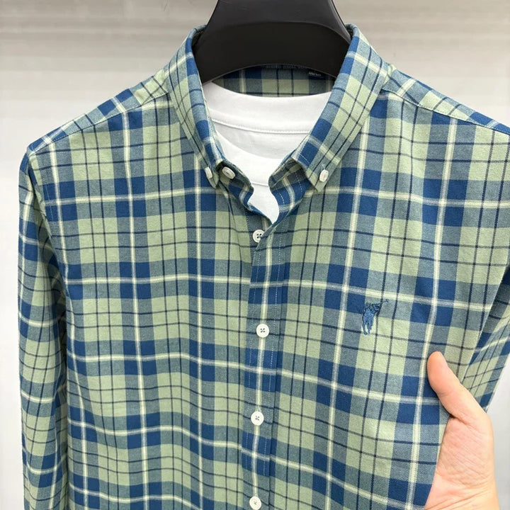Luxury Brand Embroidery 100% Cotton Long Sleeved Shirt Men