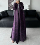 Retro Printed Pleated Windbreaker Women's Patchwork Collar Belt Long Windbreaker Jacket Saudi Arabia New Muslim Abaya