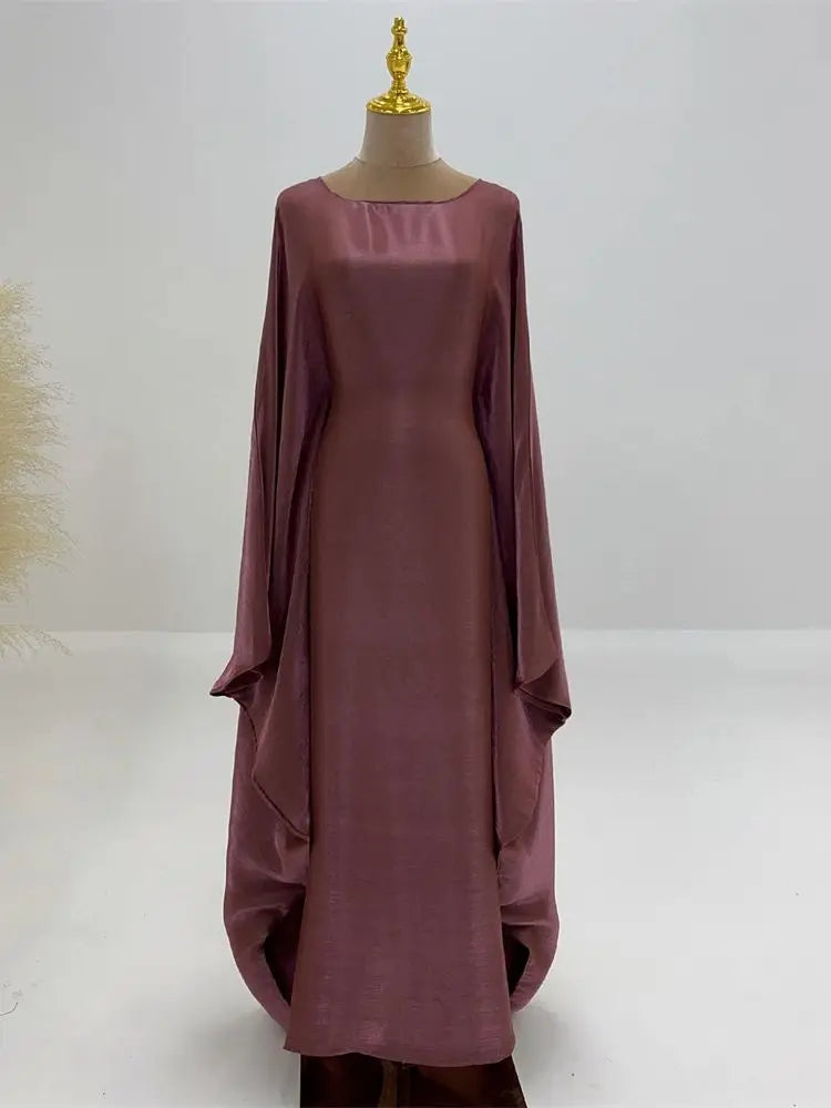 Batwing Butterfly Sleeve Satin Khimar Abaya Dubai Muslim Maxi Dress Kaftan Abayas For Women Kebaya Caftan Robe Femme Vestidos