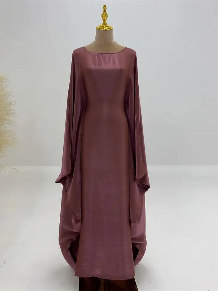 Batwing Butterfly Sleeve Satin Khimar Abaya Dubai Muslim Maxi Dress Kaftan Abayas For Women Kebaya Caftan Robe Femme Vestidos