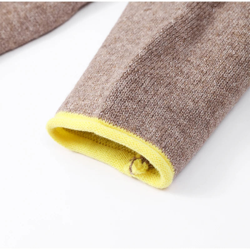 Fashion Contrasting Knitted Cardigan Elegant Long Sleeve Pockets Zipper Women Warm Sweater 2026 Spring Street Lady Chic Outwear