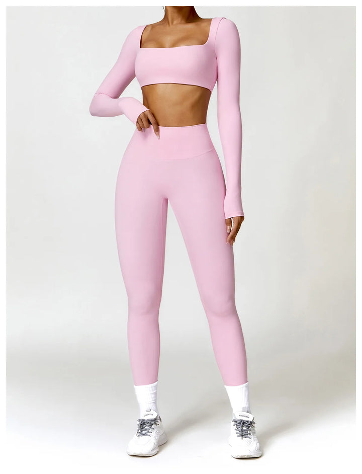 Hearuisavy Casual Quick Dry Sportswear Women Square Neck Gym Top Women Fitness Sports Crop Top Female Long Sleeve Yoga Clothing