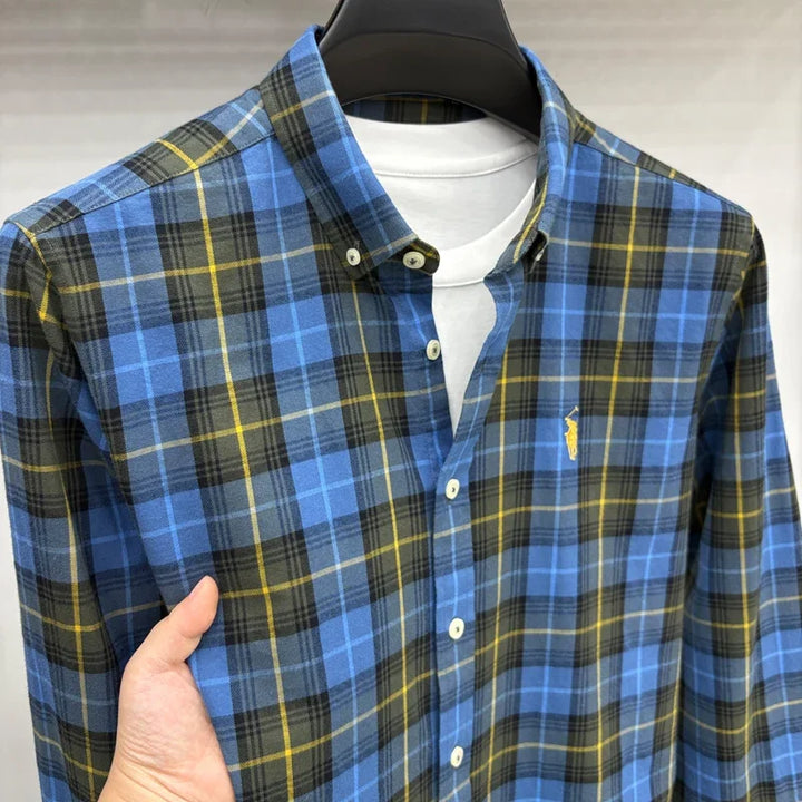 Luxury Brand Embroidery 100% Cotton Long Sleeved Shirt Men