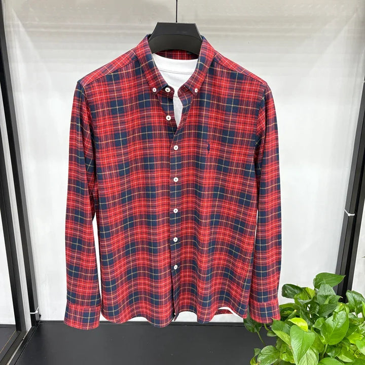 Luxury Brand Embroidery 100% Cotton Long Sleeved Shirt Men